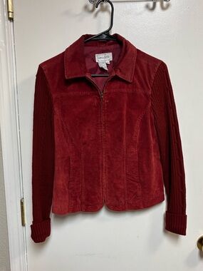 Live A Little Red Leather Cable Knit Sleeve Jacket XS